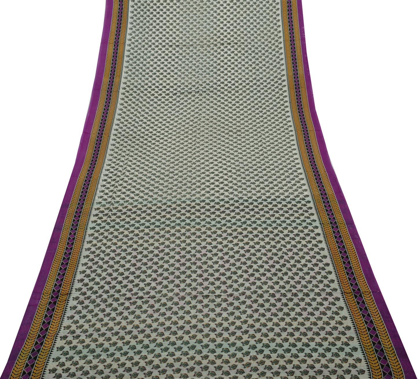 Sushila Vintage White Saree 100% Pure Cotton Printed Paisley Soft Craft Fabric
