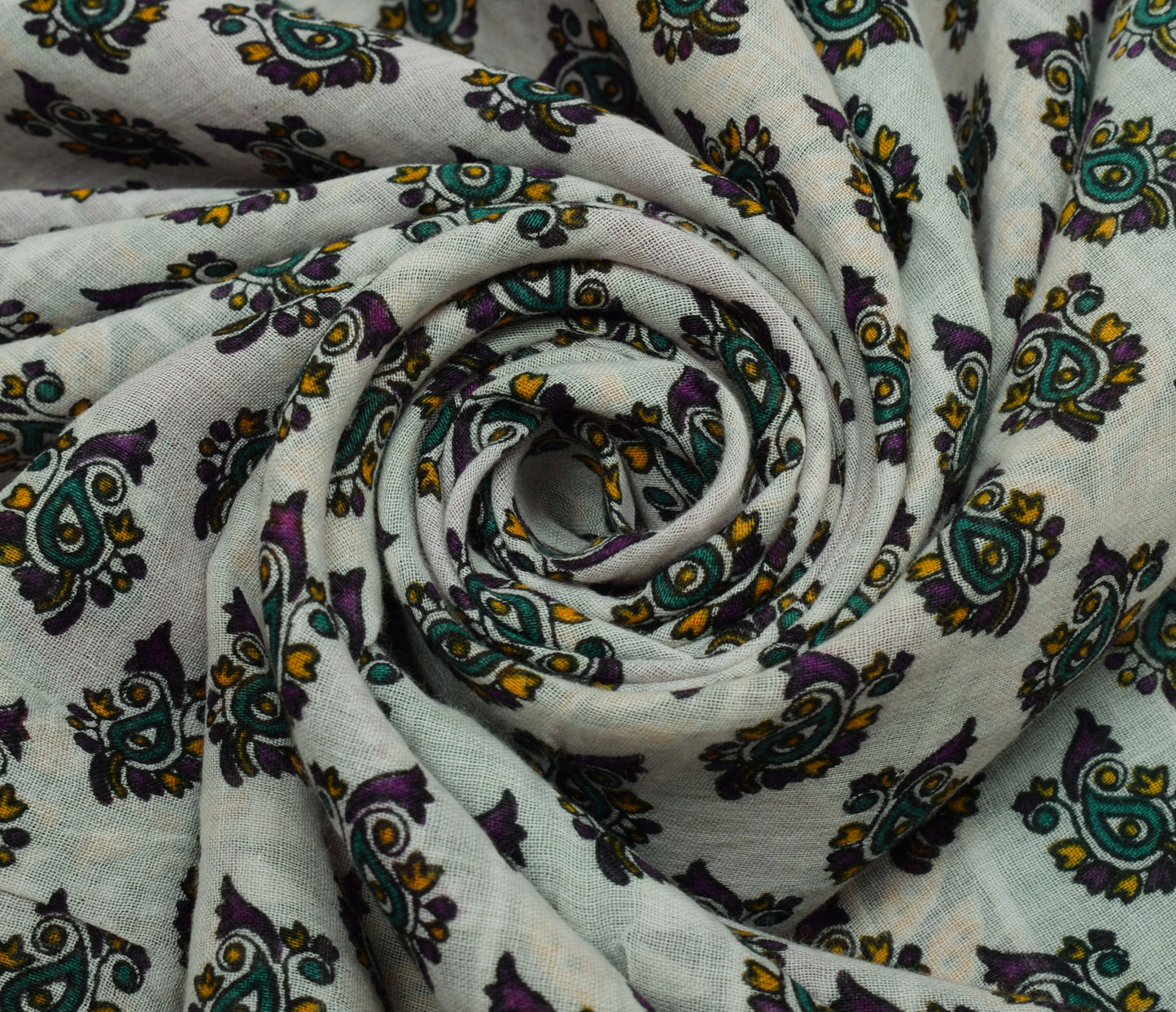 Sushila Vintage White Saree 100% Pure Cotton Printed Paisley Soft Craft Fabric