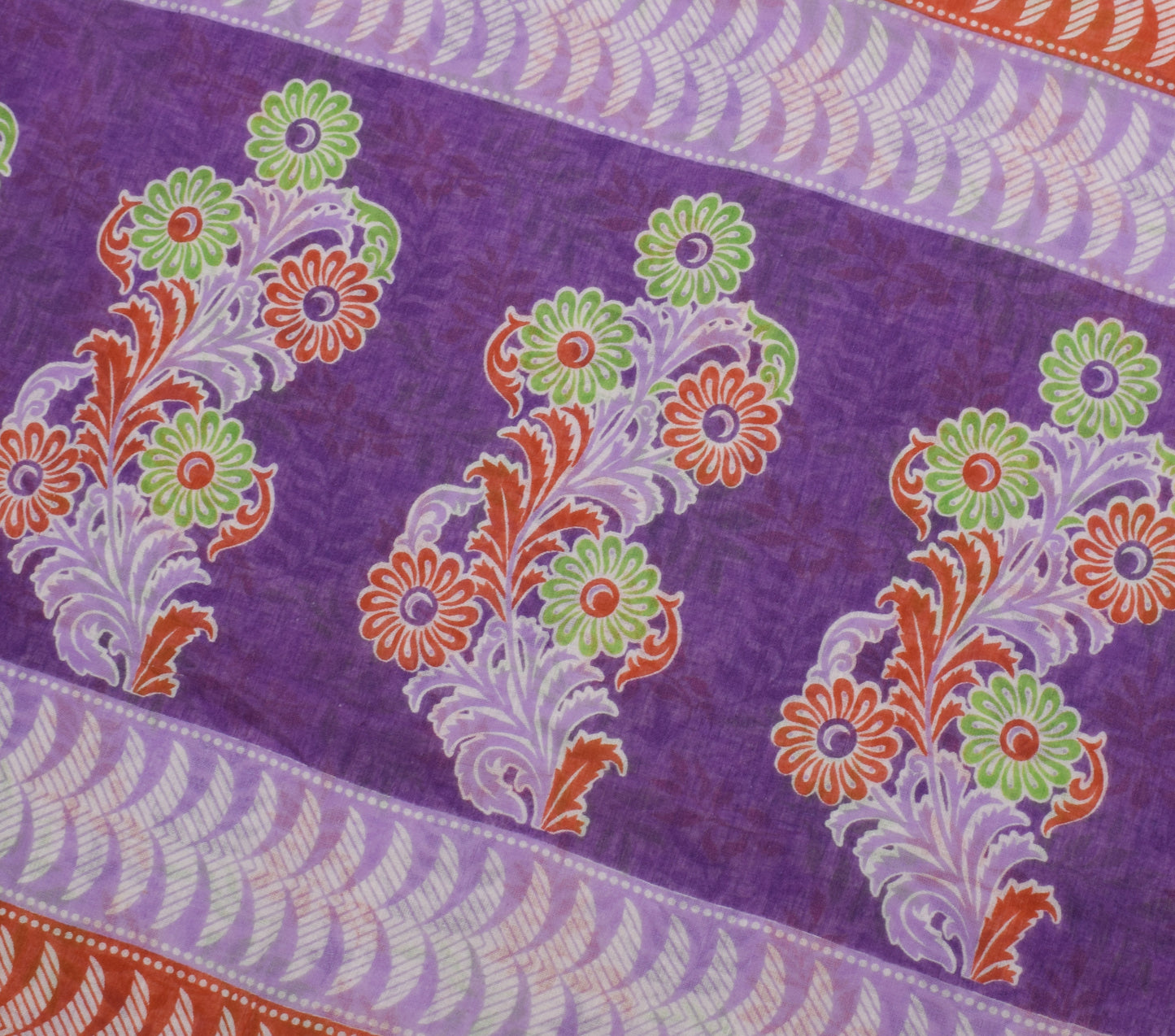 Sushila Vintage White Saree 100% Pure Cotton Printed Floral Soft Craft Fabric