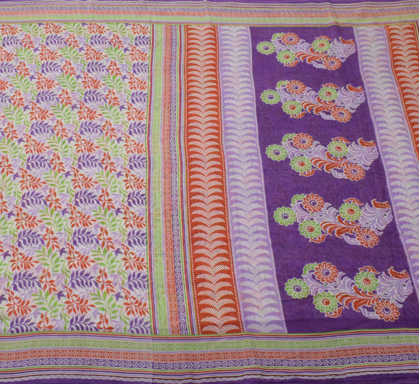 Sushila Vintage White Saree 100% Pure Cotton Printed Floral Soft Craft Fabric
