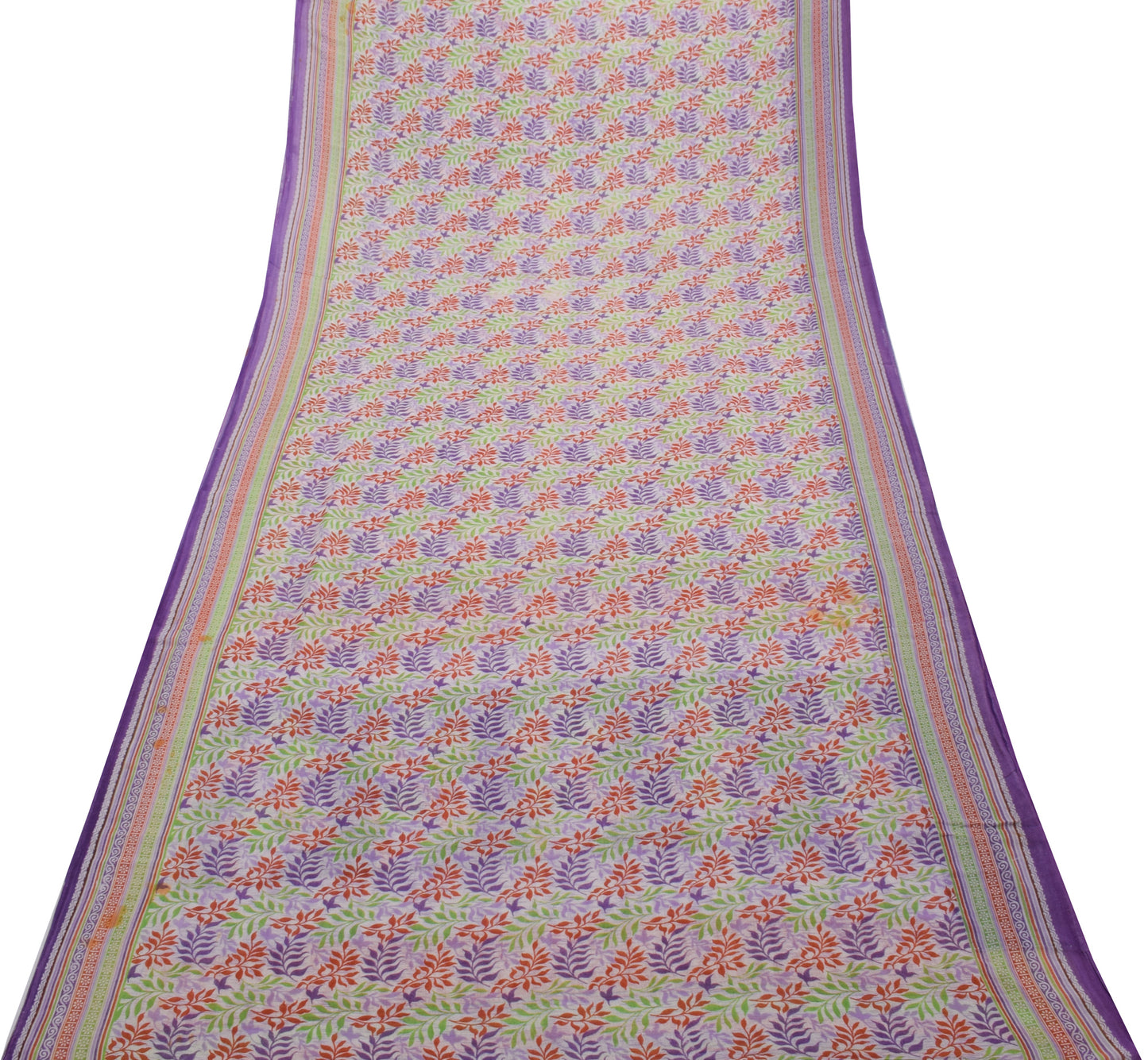 Sushila Vintage White Saree 100% Pure Cotton Printed Floral Soft Craft Fabric