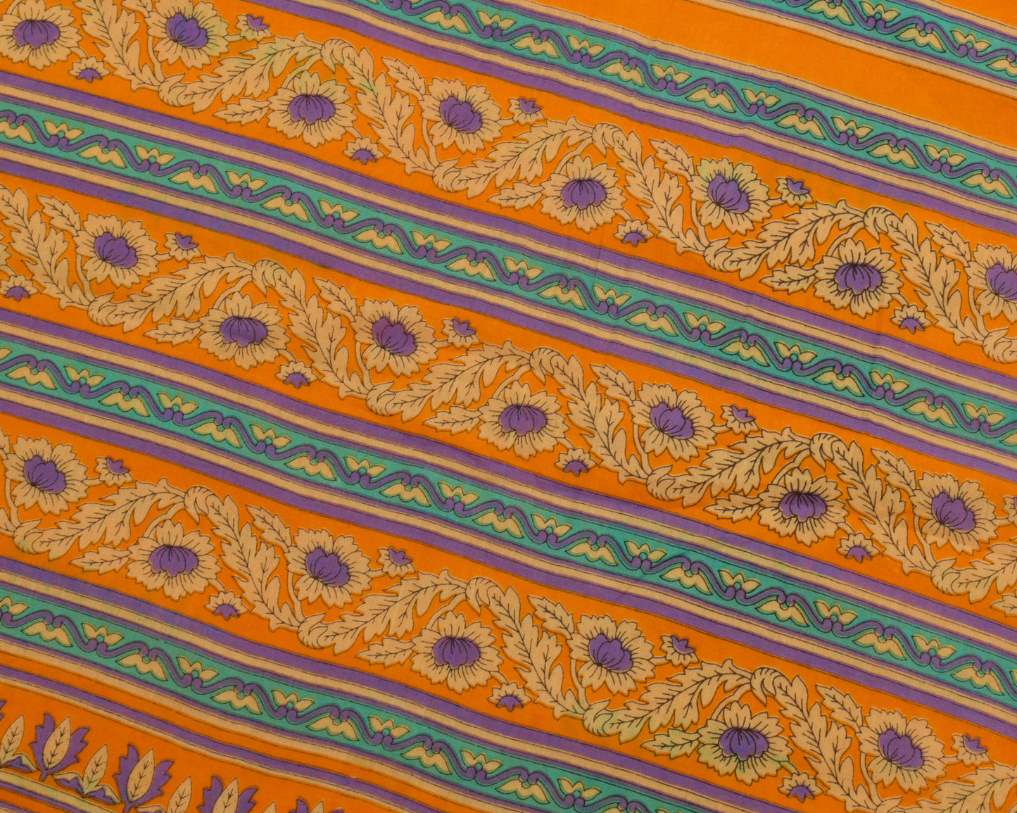Sushila Vintage Orange Saree 100% Pure Cotton Printed Floral Soft Craft Fabric