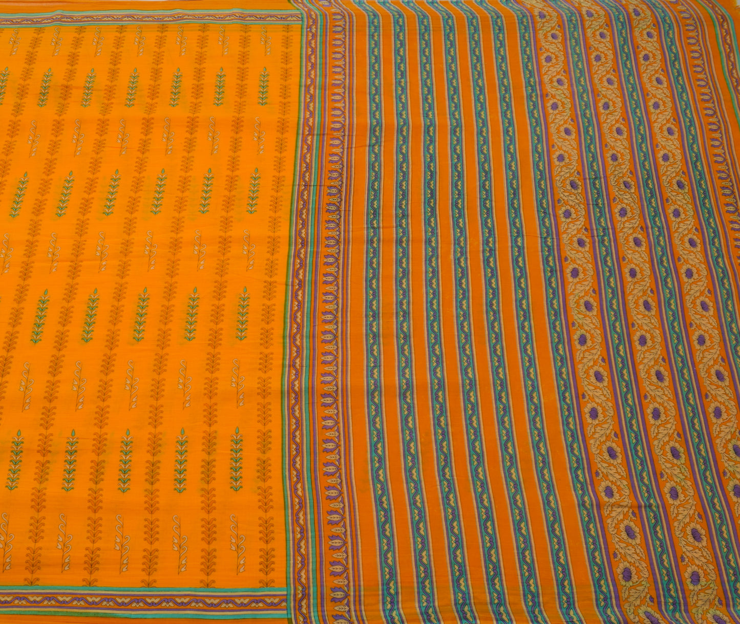 Sushila Vintage Orange Saree 100% Pure Cotton Printed Floral Soft Craft Fabric