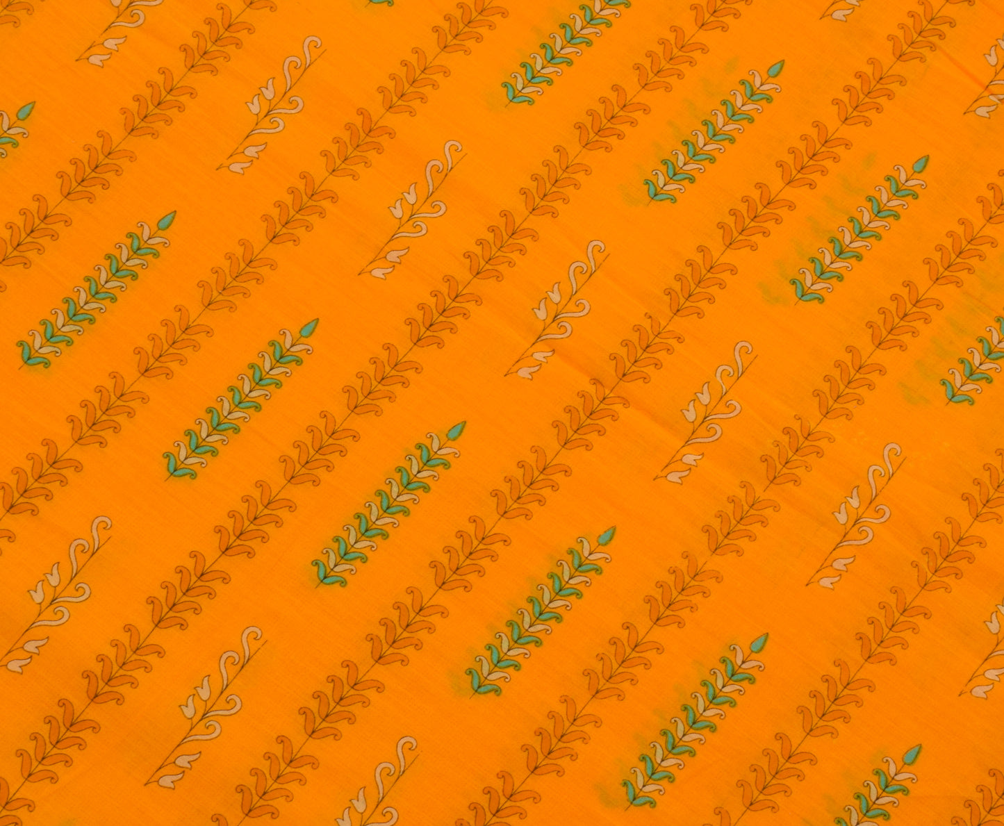 Sushila Vintage Orange Saree 100% Pure Cotton Printed Floral Soft Craft Fabric
