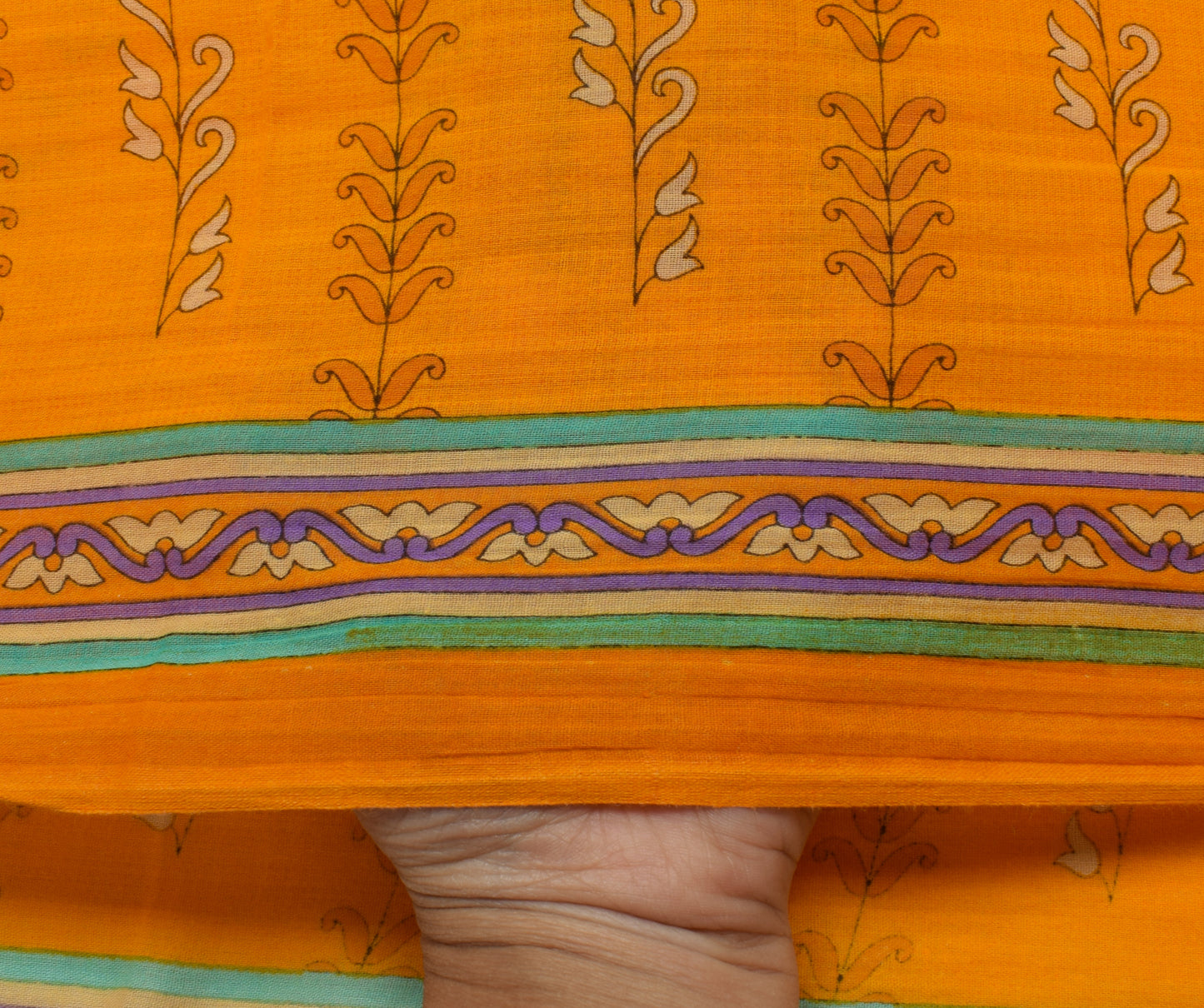 Sushila Vintage Orange Saree 100% Pure Cotton Printed Floral Soft Craft Fabric