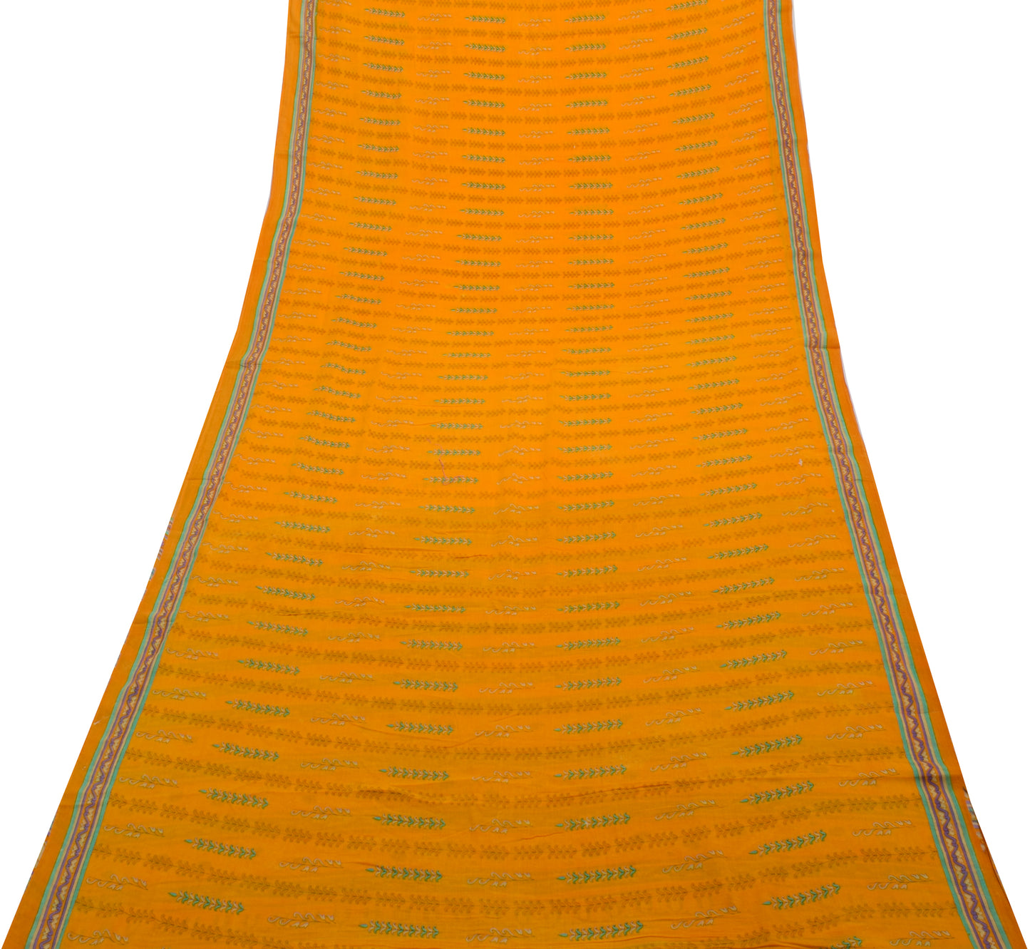 Sushila Vintage Orange Saree 100% Pure Cotton Printed Floral Soft Craft Fabric