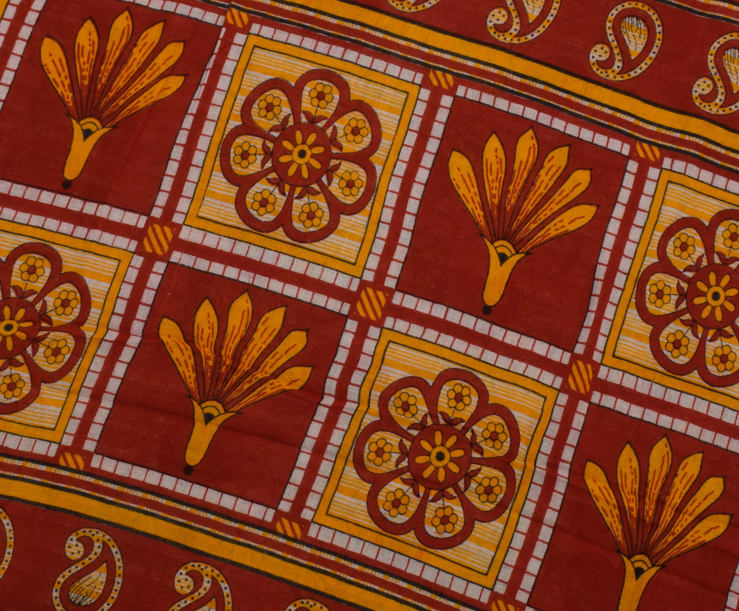 Sushila Vintage Indian Saree 100% Pure Cotton Printed Paisley Soft Craft Fabric