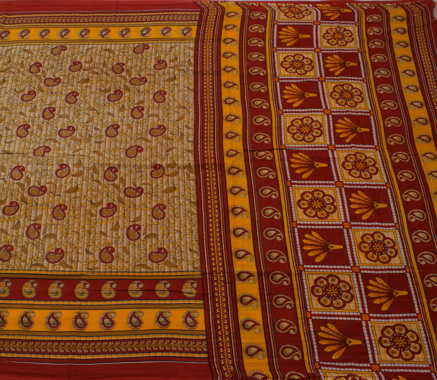 Sushila Vintage Indian Saree 100% Pure Cotton Printed Paisley Soft Craft Fabric
