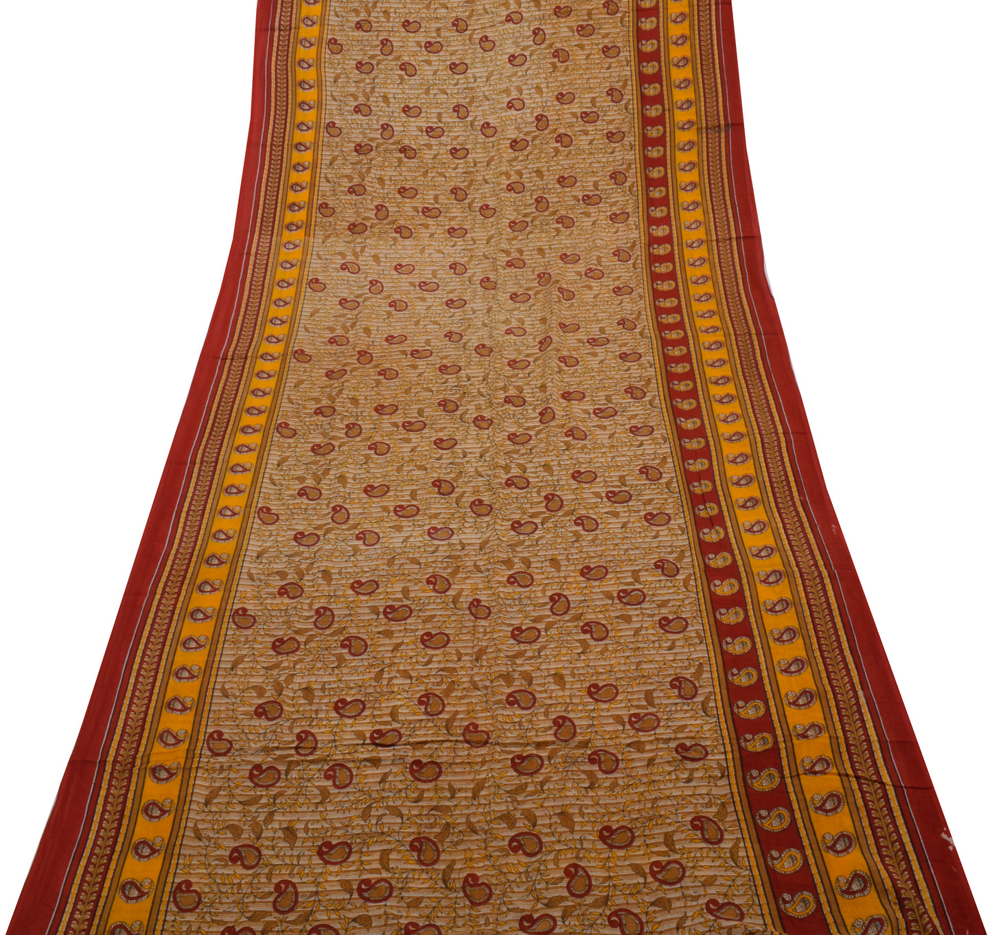 Sushila Vintage Indian Saree 100% Pure Cotton Printed Paisley Soft Craft Fabric