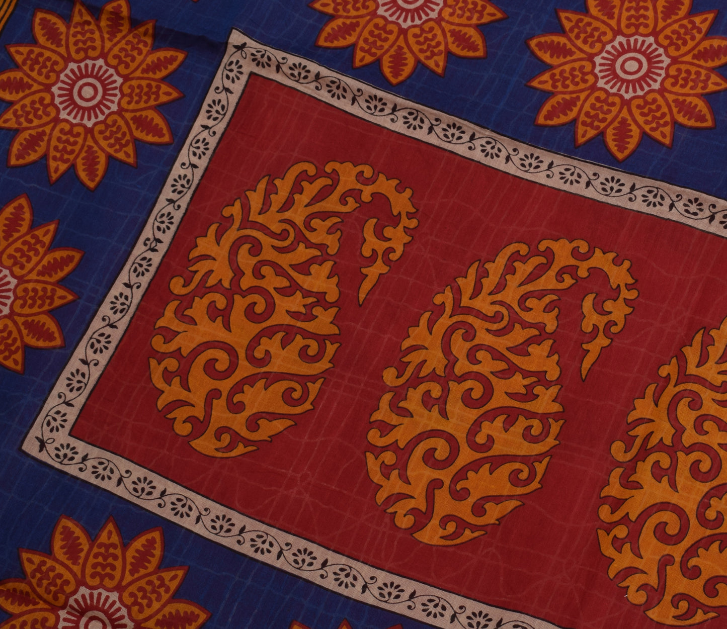 Sushila Vintage Red Indian Saree 100% Pure Cotton Printed 5 Yard Craft Fabric