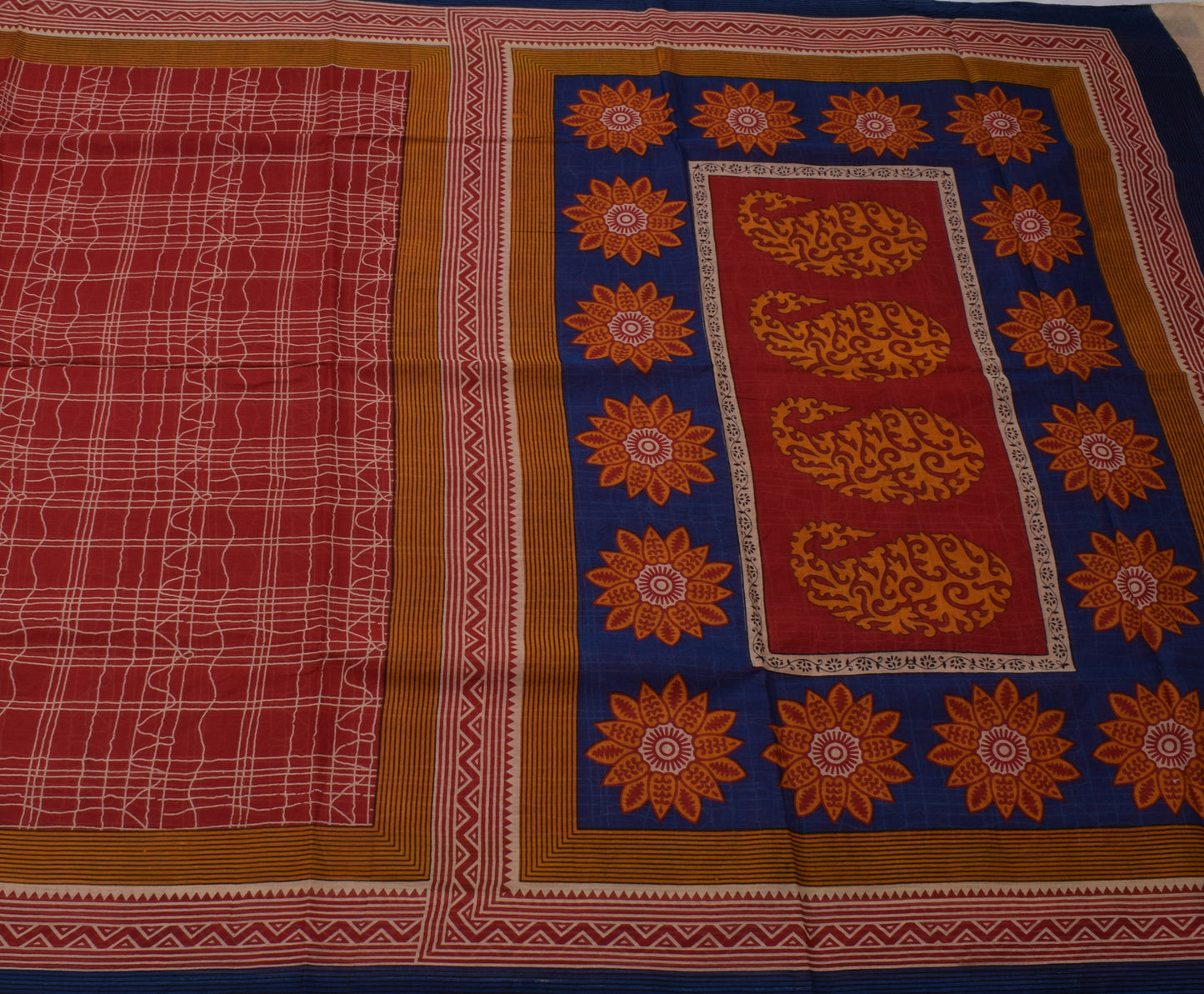 Sushila Vintage Red Indian Saree 100% Pure Cotton Printed 5 Yard Craft Fabric