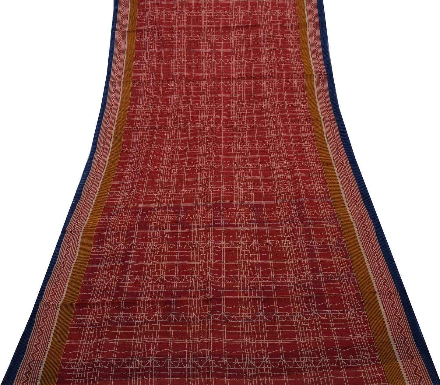 Sushila Vintage Red Indian Saree 100% Pure Cotton Printed 5 Yard Craft Fabric