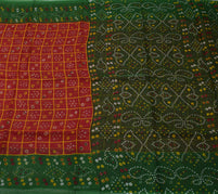 Sushila Vintage Red Indian Saree 100% Pure Cotton Bandhani Printed Craft Fabric