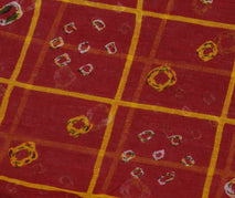 Sushila Vintage Red Indian Saree 100% Pure Cotton Bandhani Printed Craft Fabric