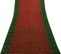 Sushila Vintage Red Indian Saree 100% Pure Cotton Bandhani Printed Craft Fabric