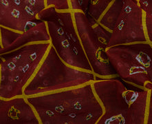 Sushila Vintage Red Indian Saree 100% Pure Cotton Bandhani Printed Craft Fabric