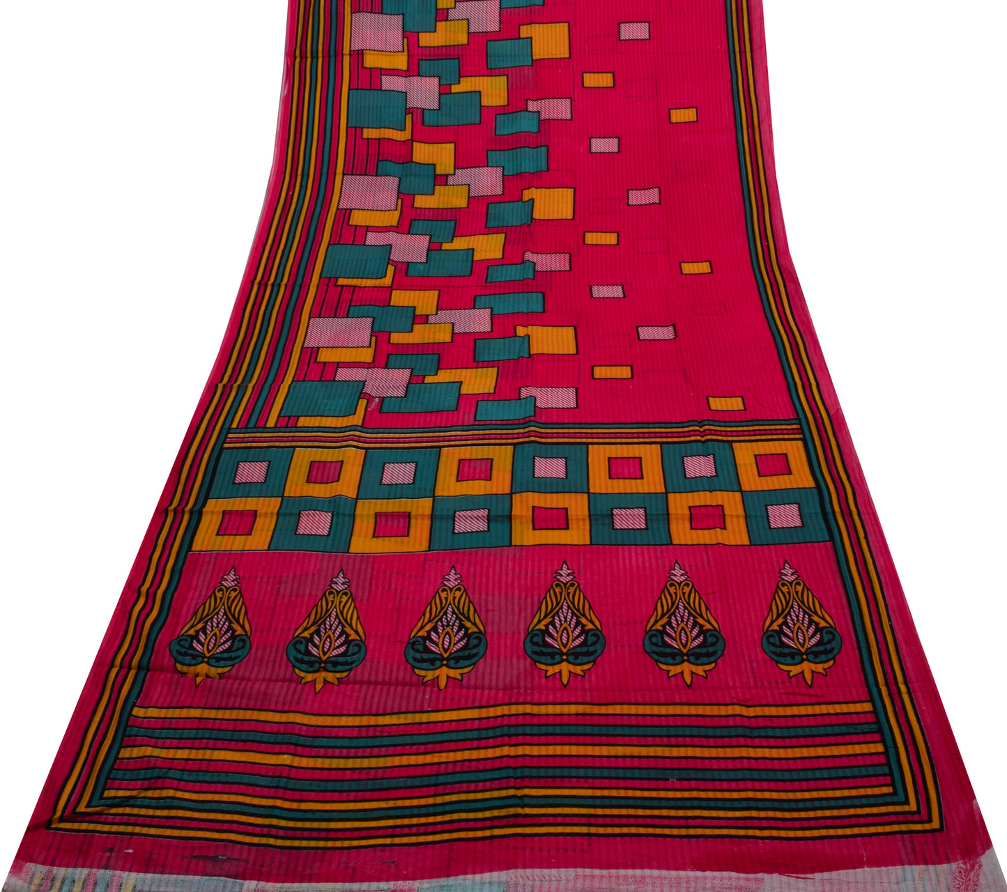 Sushila Vintage Indian Saree 100% Pure Cotton Printed Soft Craft 5 Yard Fabric