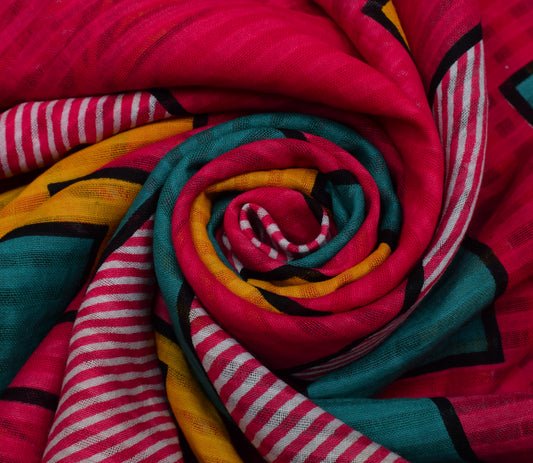 Sushila Vintage Indian Saree 100% Pure Cotton Printed Soft Craft 5 Yard Fabric