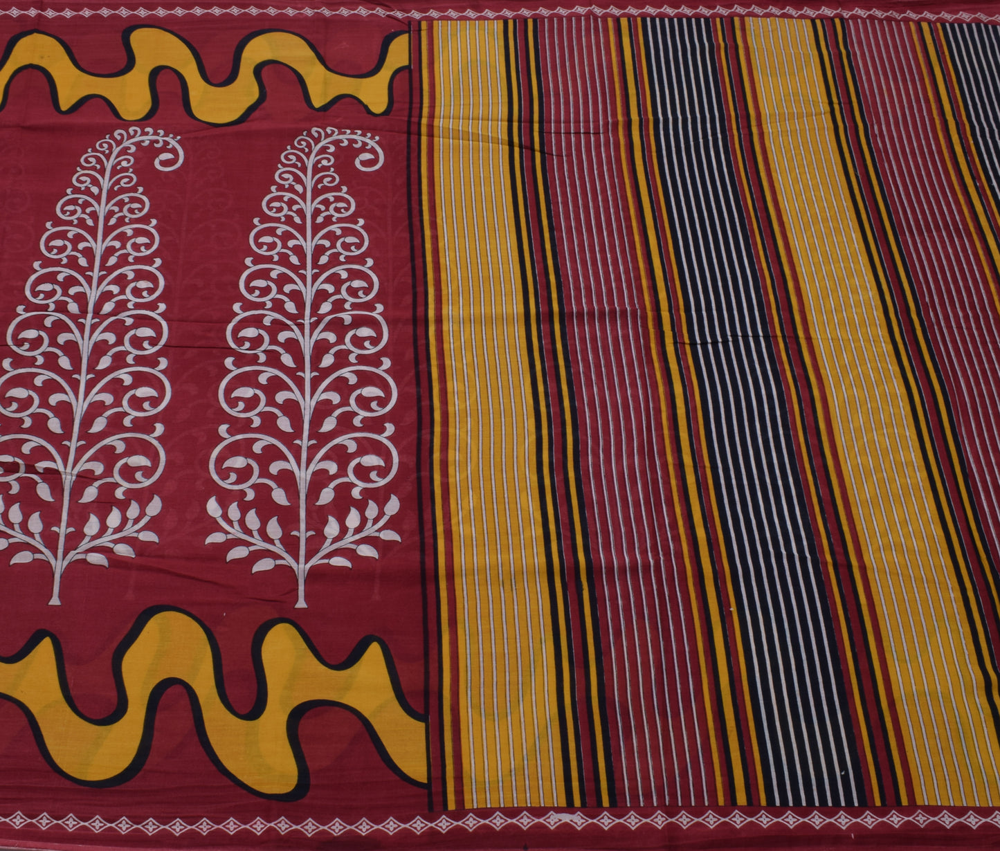 Sushila Vintage Maroon Saree 100% Pure Cotton Printed Floral Soft Craft Fabric