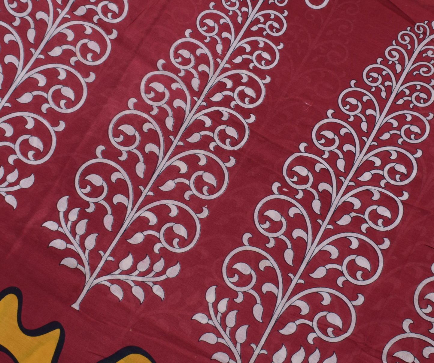 Sushila Vintage Maroon Saree 100% Pure Cotton Printed Floral Soft Craft Fabric