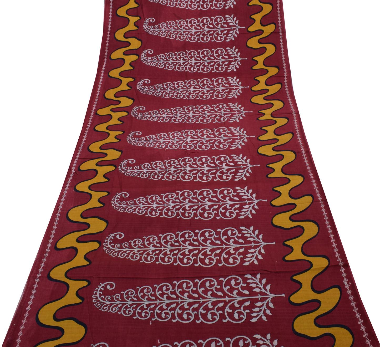 Sushila Vintage Maroon Saree 100% Pure Cotton Printed Floral Soft Craft Fabric