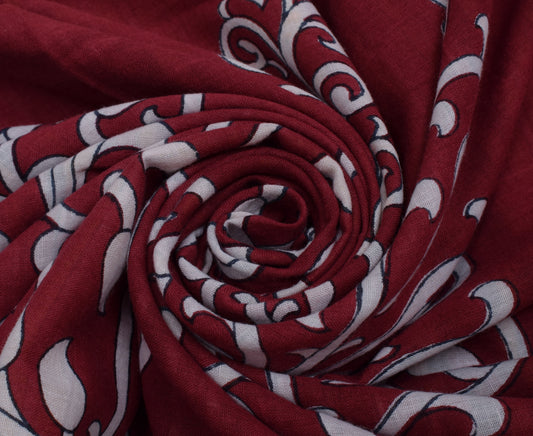 Sushila Vintage Maroon Saree 100% Pure Cotton Printed Floral Soft Craft Fabric