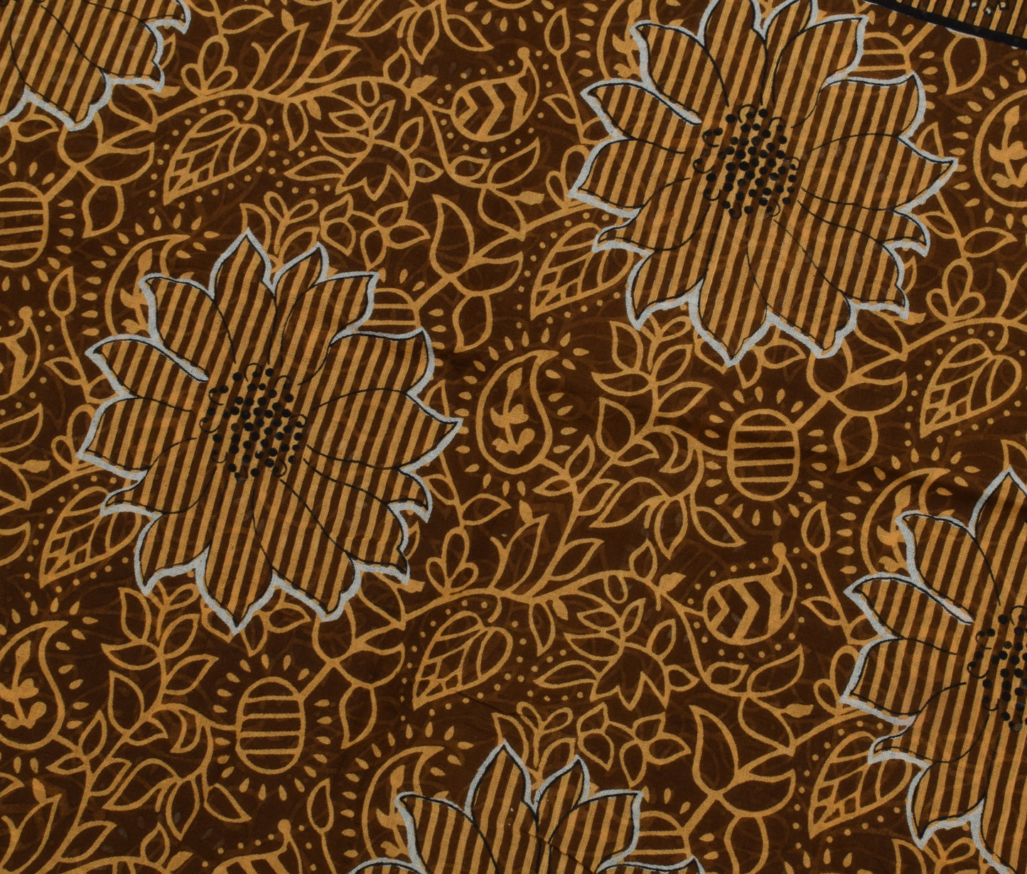 Sushila Vintage Brown Saree 100% Pure Cotton Printed Floral Craft 5 Yard Fabric
