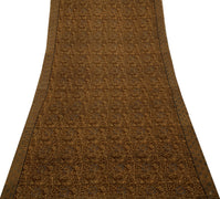 Sushila Vintage Brown Saree 100% Pure Cotton Printed Floral Craft 5 Yard Fabric