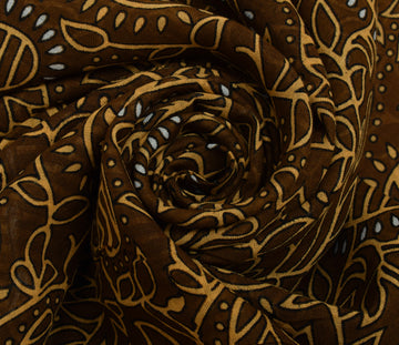 Sushila Vintage Brown Saree 100% Pure Cotton Printed Floral Craft 5 Yard Fabric
