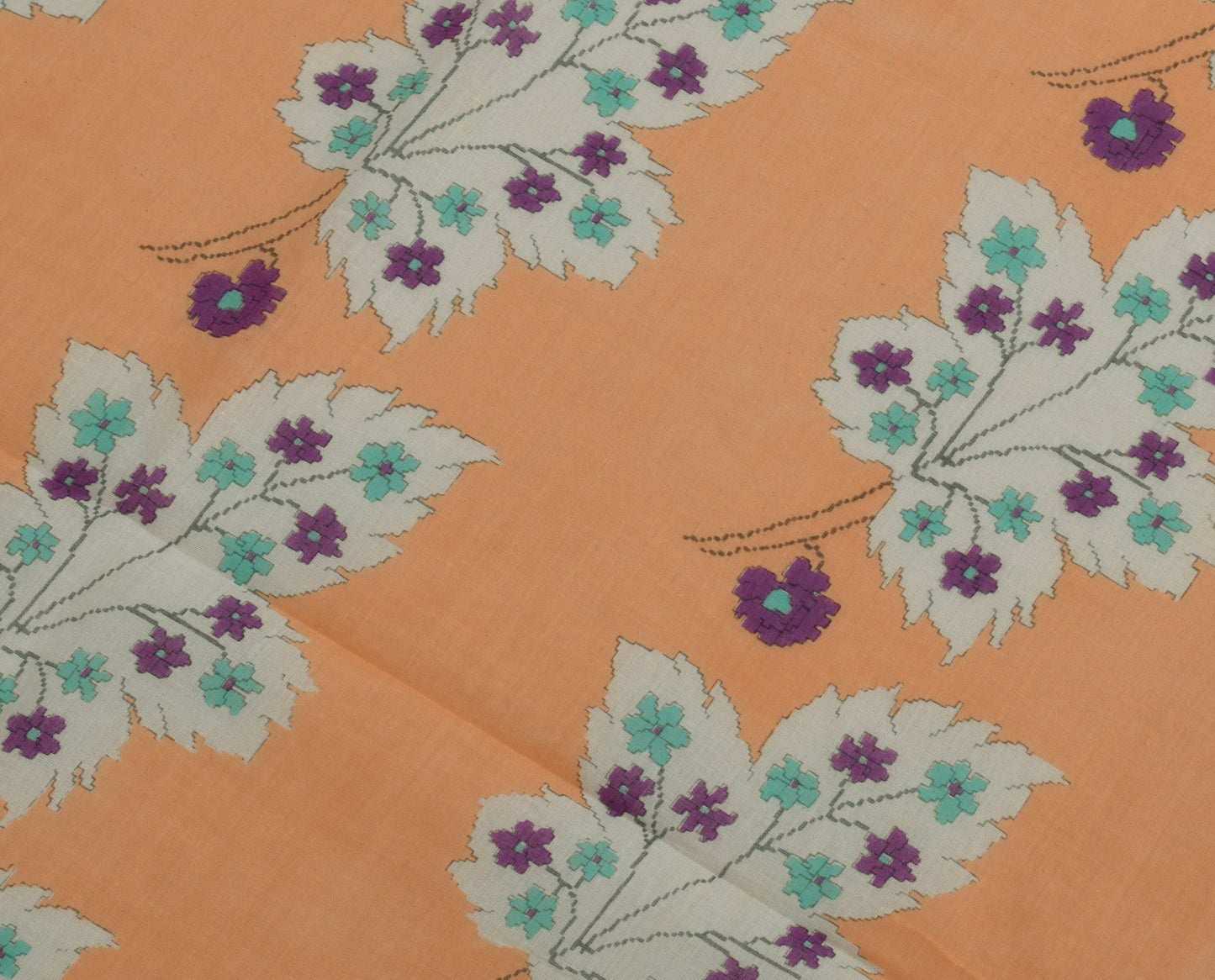 Sushila Vintage Cream Saree 100% Pure Cotton Printed Floral Soft Craft Fabric