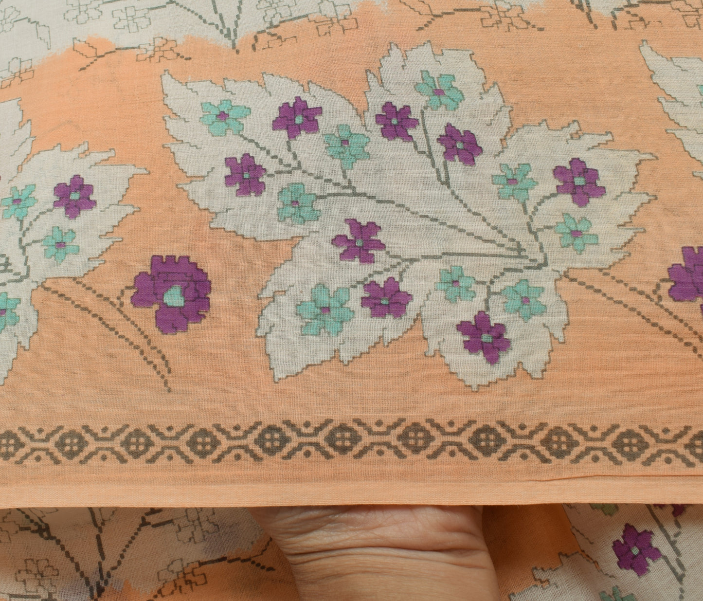 Sushila Vintage Cream Saree 100% Pure Cotton Printed Floral Soft Craft Fabric