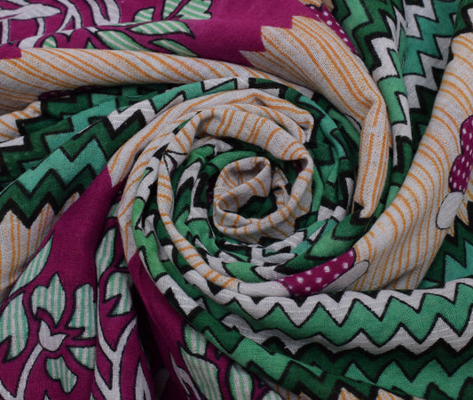Sushila Vintage Multi-Color Saree 100% Pure Cotton Printed Soft Craft Fabric