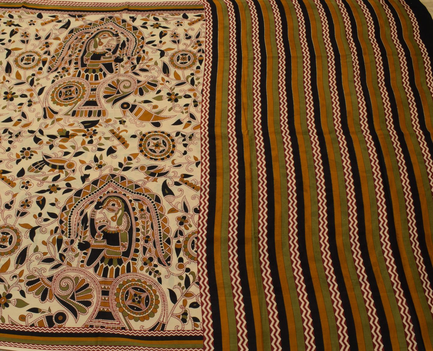 Sushila Vintage Light Brown Saree Pure Cotton Printed 5 Yard Soft Craft Fabric