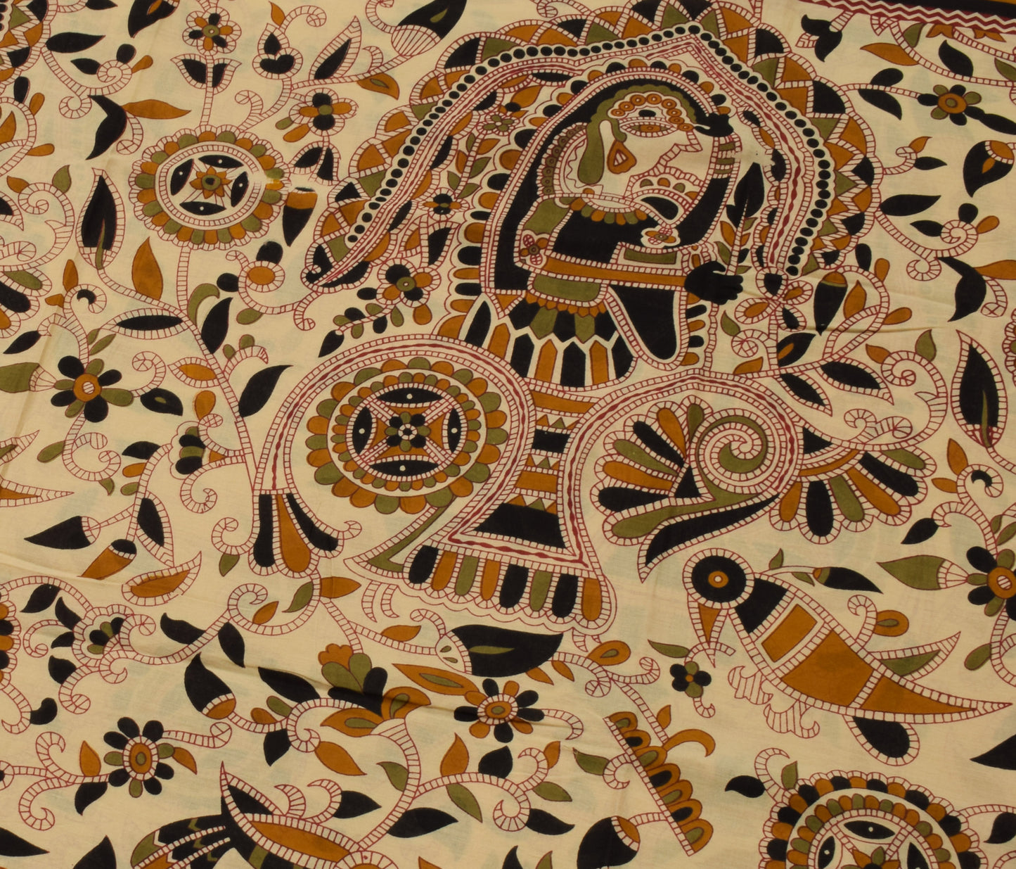 Sushila Vintage Light Brown Saree Pure Cotton Printed 5 Yard Soft Craft Fabric