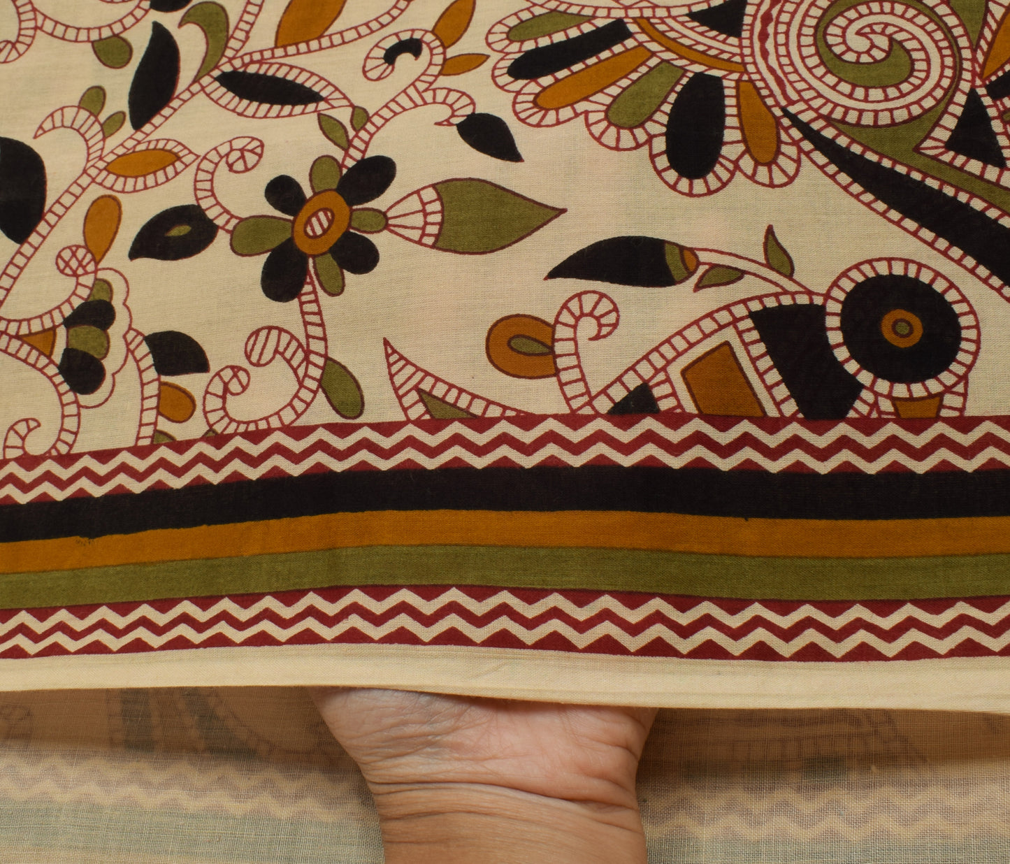 Sushila Vintage Light Brown Saree Pure Cotton Printed 5 Yard Soft Craft Fabric