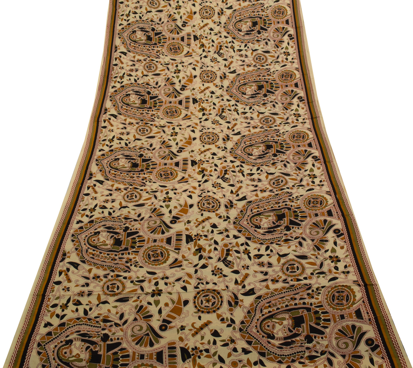 Sushila Vintage Light Brown Saree Pure Cotton Printed 5 Yard Soft Craft Fabric