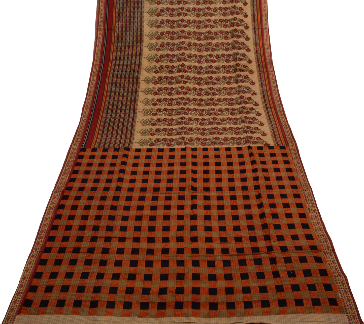 Sushila Vintage Brown Saree 100% Pure Cotton Printed Floral Soft Craft Fabric