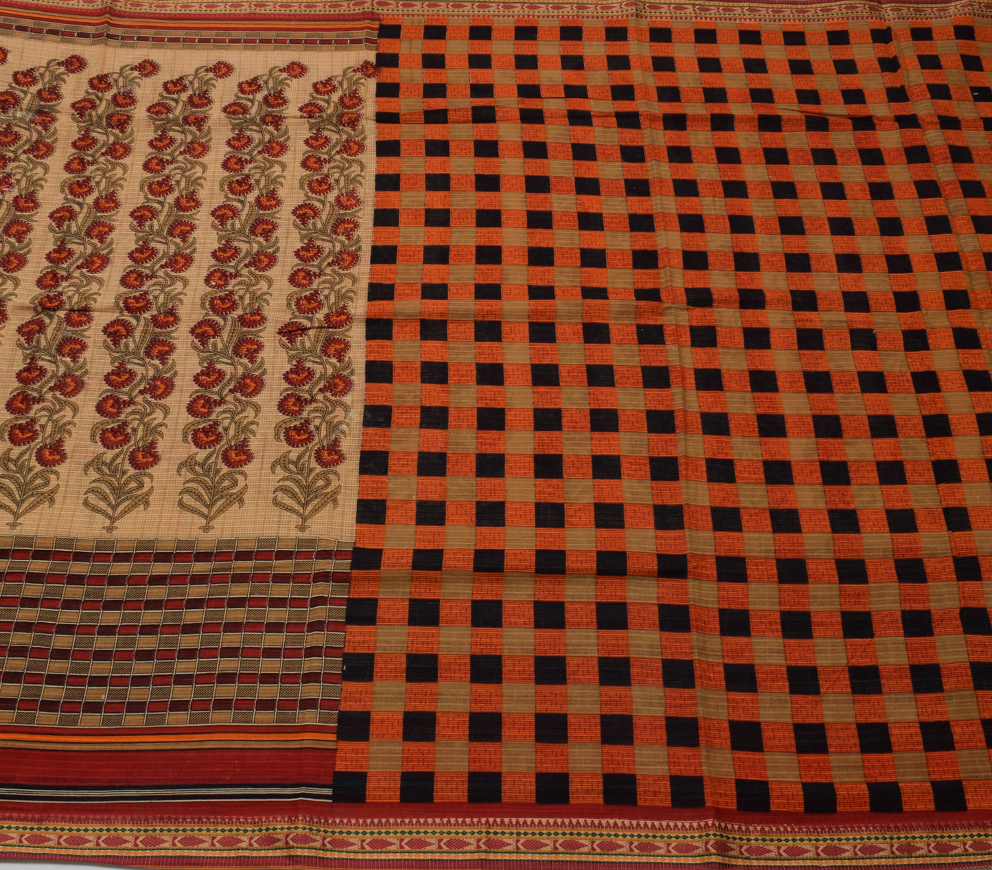 Sushila Vintage Brown Saree 100% Pure Cotton Printed Floral Soft Craft Fabric