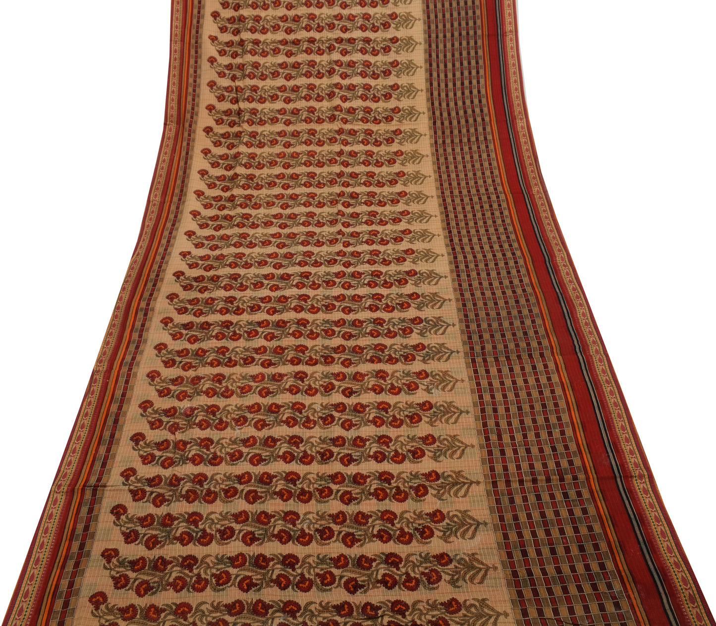 Sushila Vintage Brown Saree 100% Pure Cotton Printed Floral Soft Craft Fabric