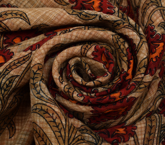 Sushila Vintage Brown Saree 100% Pure Cotton Printed Floral Soft Craft Fabric