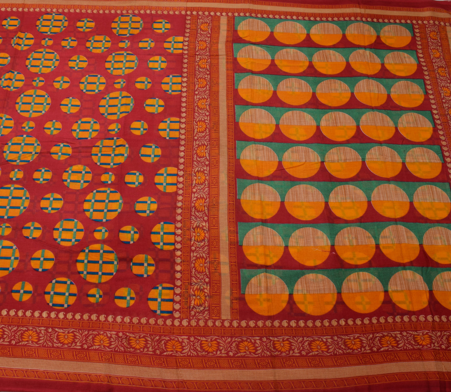 Sushila Vintage Indian Red Saree 100% Pure Cotton Printed Soft Craft Sari Fabric