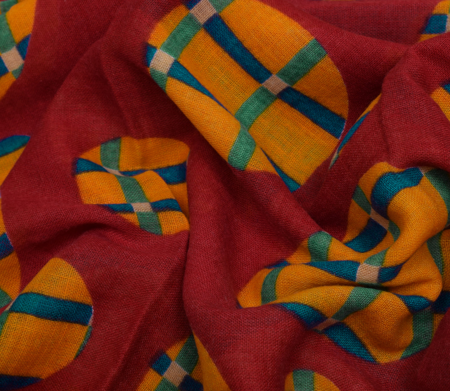 Sushila Vintage Indian Red Saree 100% Pure Cotton Printed Soft Craft Sari Fabric