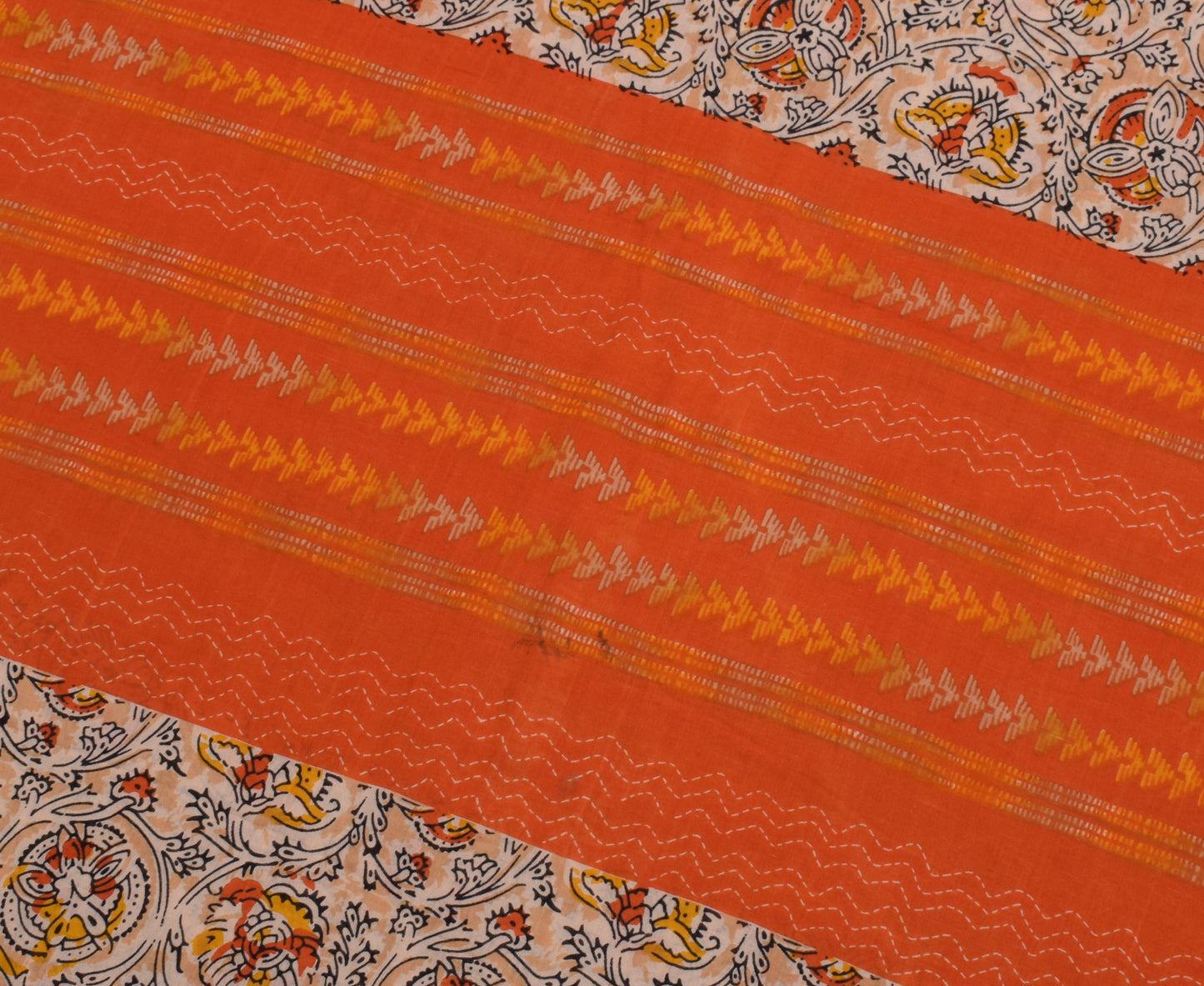 Sushila Vintage Orange Saree 100% Pure Cotton Printed Floral Soft Craft Fabric