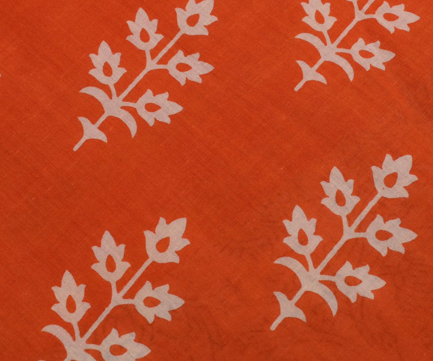 Sushila Vintage Orange Saree 100% Pure Cotton Printed Floral Soft Craft Fabric