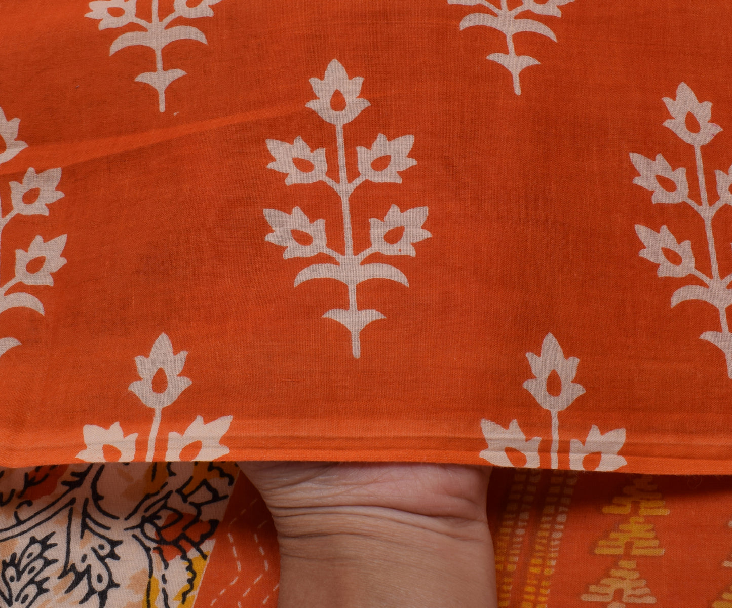 Sushila Vintage Orange Saree 100% Pure Cotton Printed Floral Soft Craft Fabric