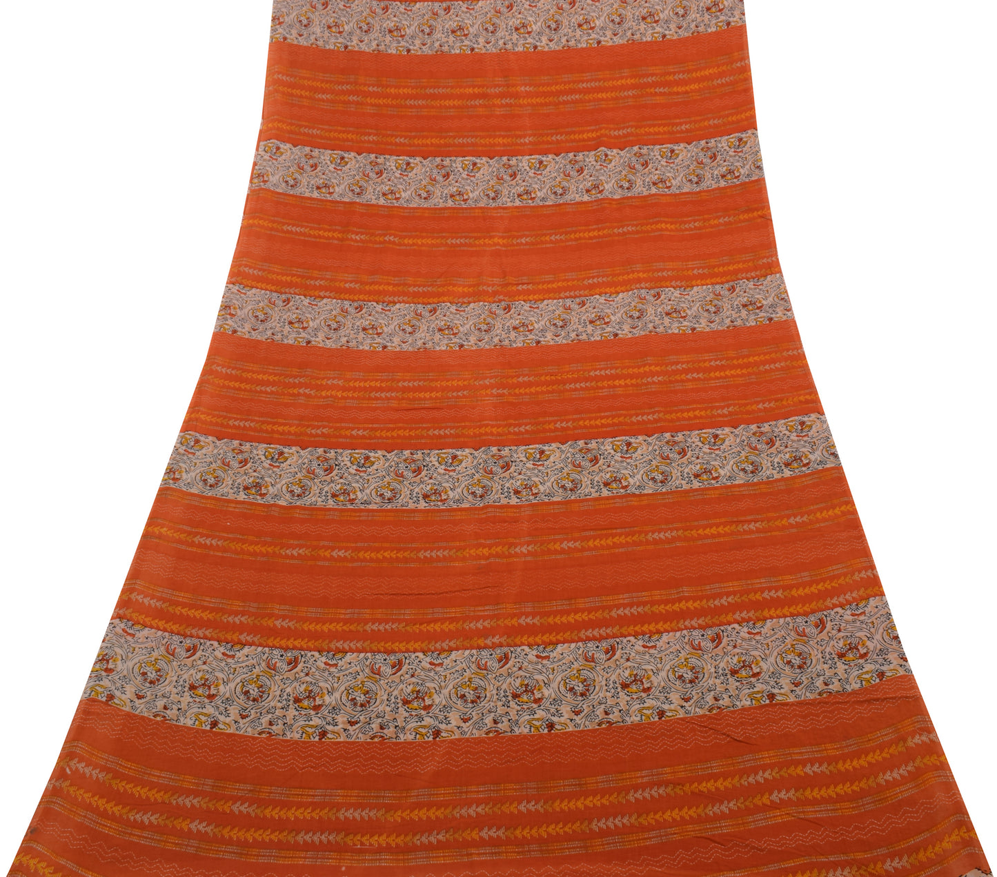 Sushila Vintage Orange Saree 100% Pure Cotton Printed Floral Soft Craft Fabric