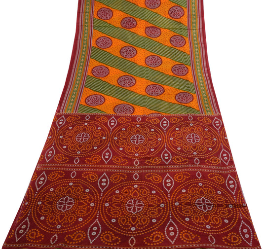 Sushila Vintage Multi-Color Saree Pure Cotton Bandhani Printed Soft Craft Fabric