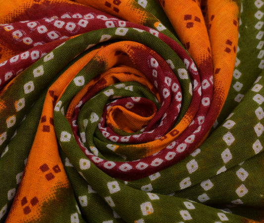 Sushila Vintage Multi-Color Saree Pure Cotton Bandhani Printed Soft Craft Fabric