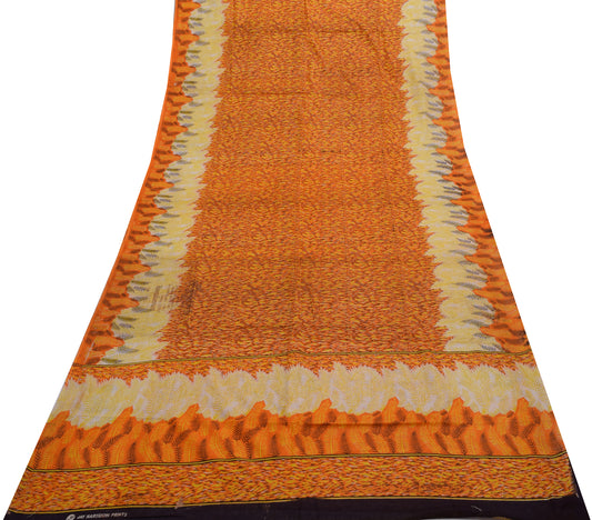 Sushila Vintage Indian Saree 100% Pure Cotton Printed Craft Sheer Craft Fabric