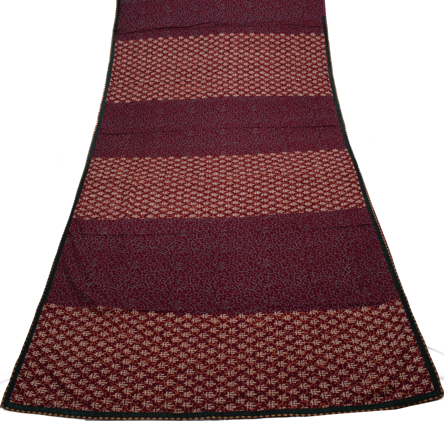 Sushila Vintage Garnet Indian Saree 100% Pure Cotton Printed Soft Craft Fabric